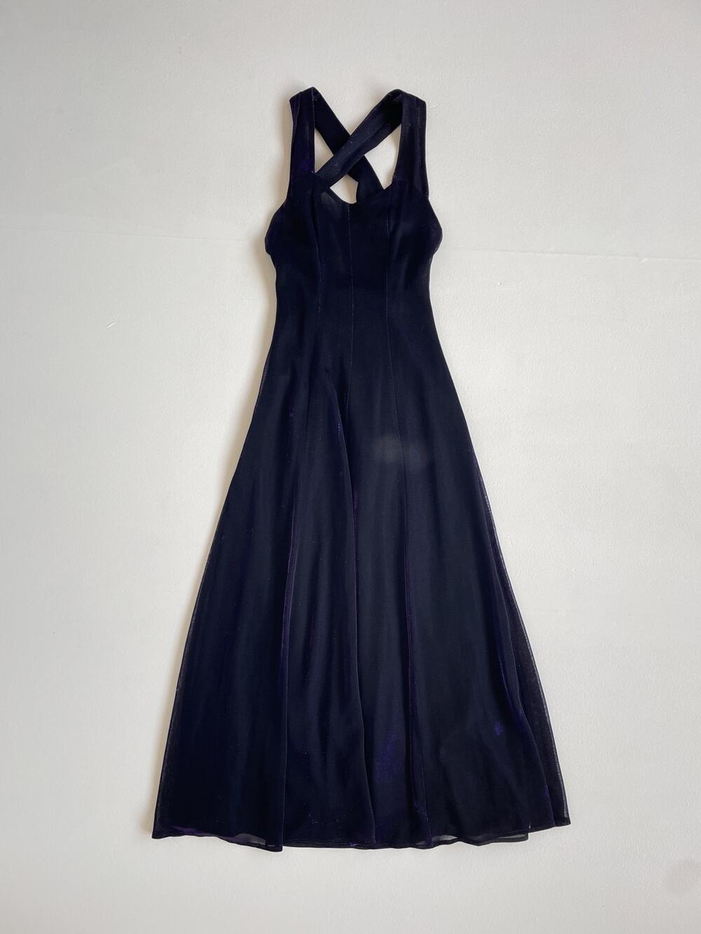 Vintage 90s Iridescent Purple Sleeveless Fairy Dress Sz XS/S Formal Gown Shiny